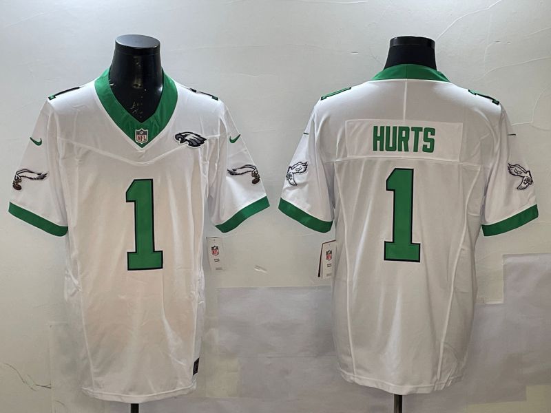 Men Philadelphia Eagles #1 Hurts White Retro three generations 2025 Nike Vapor Limited NFL Jersey style 4->philadelphia eagles->NFL Jersey